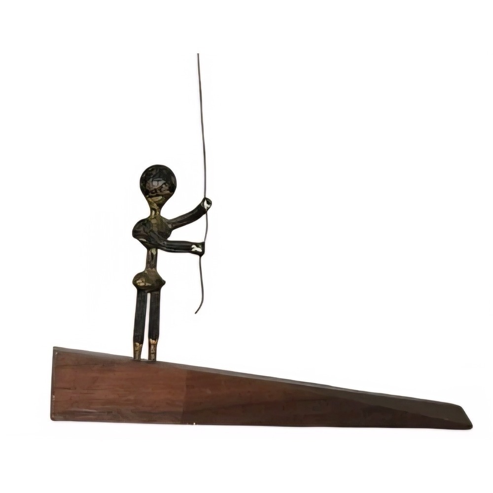 Vintage Mid Century Modern Kinetic Wire Sculpture Figure Flying Kite Wood Base